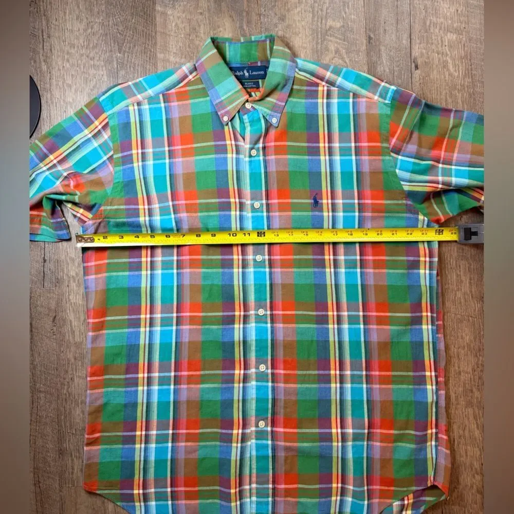 Ralph Lauren Blake Button Up Shirt Green Orange Blue Plaid Preppy Top Size M - Picture 9 of 10